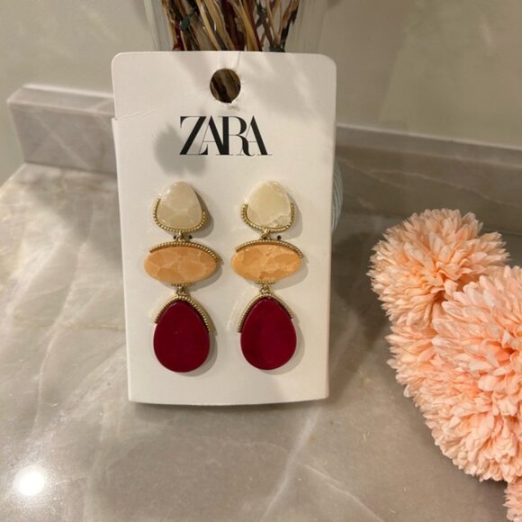 Zara Colorful triple Stone Drop Earrings NWT - Picture 3 of 5